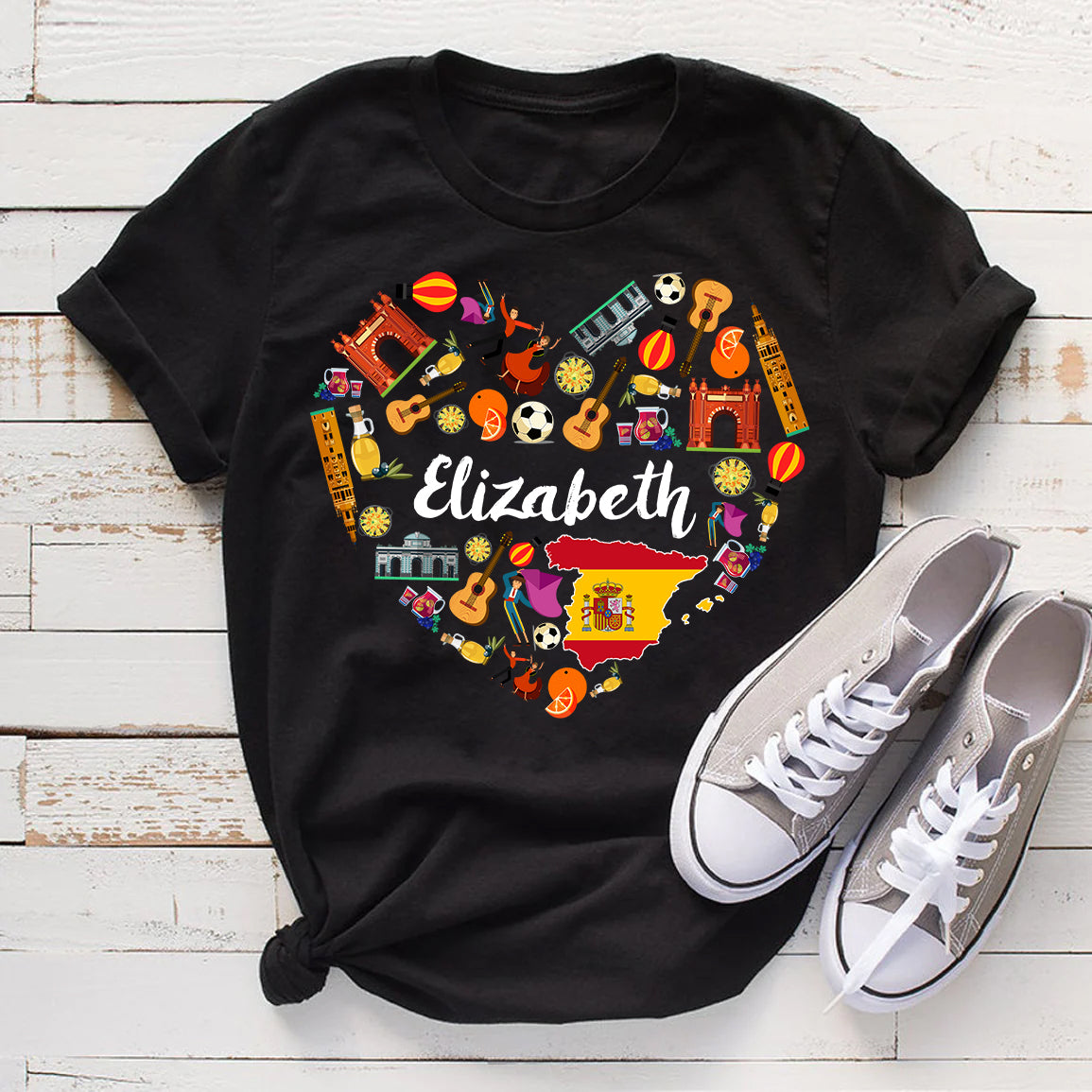 Custom Spain Heart T-shirt With Your Name