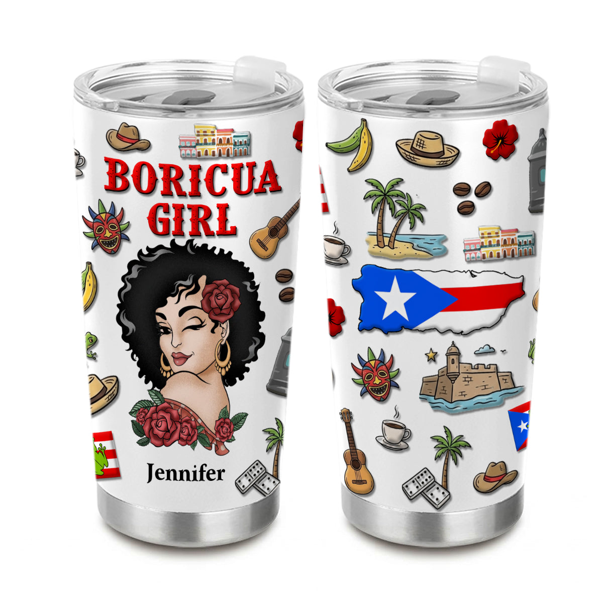 Custom Boricua Girl Tumbler 20oz With Clipart Girl