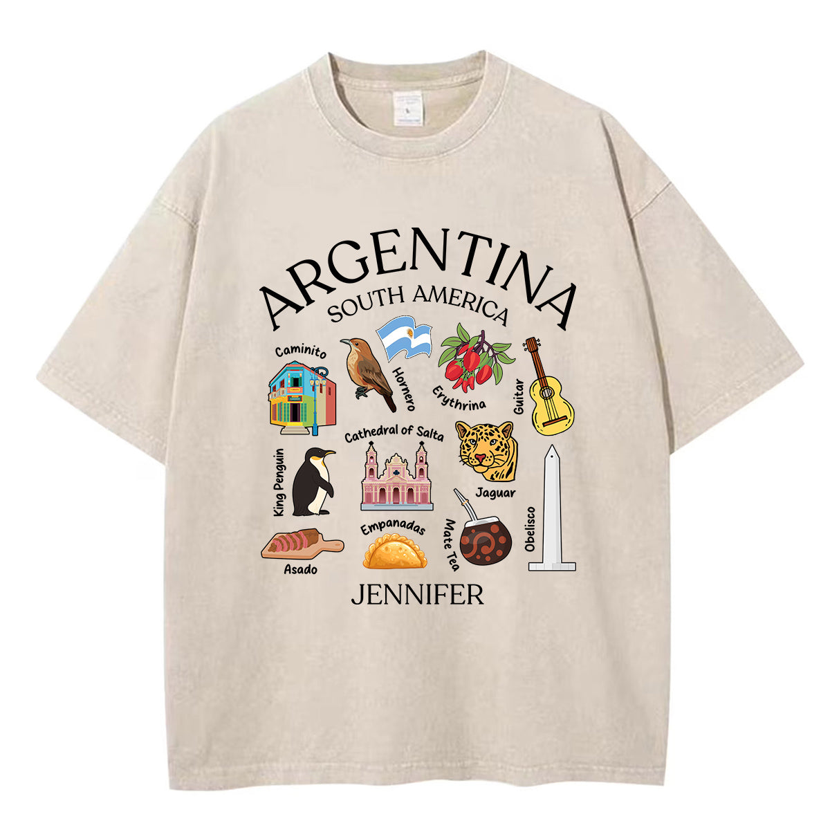 Custom Argentina South America Washed T-shirt With Your Name