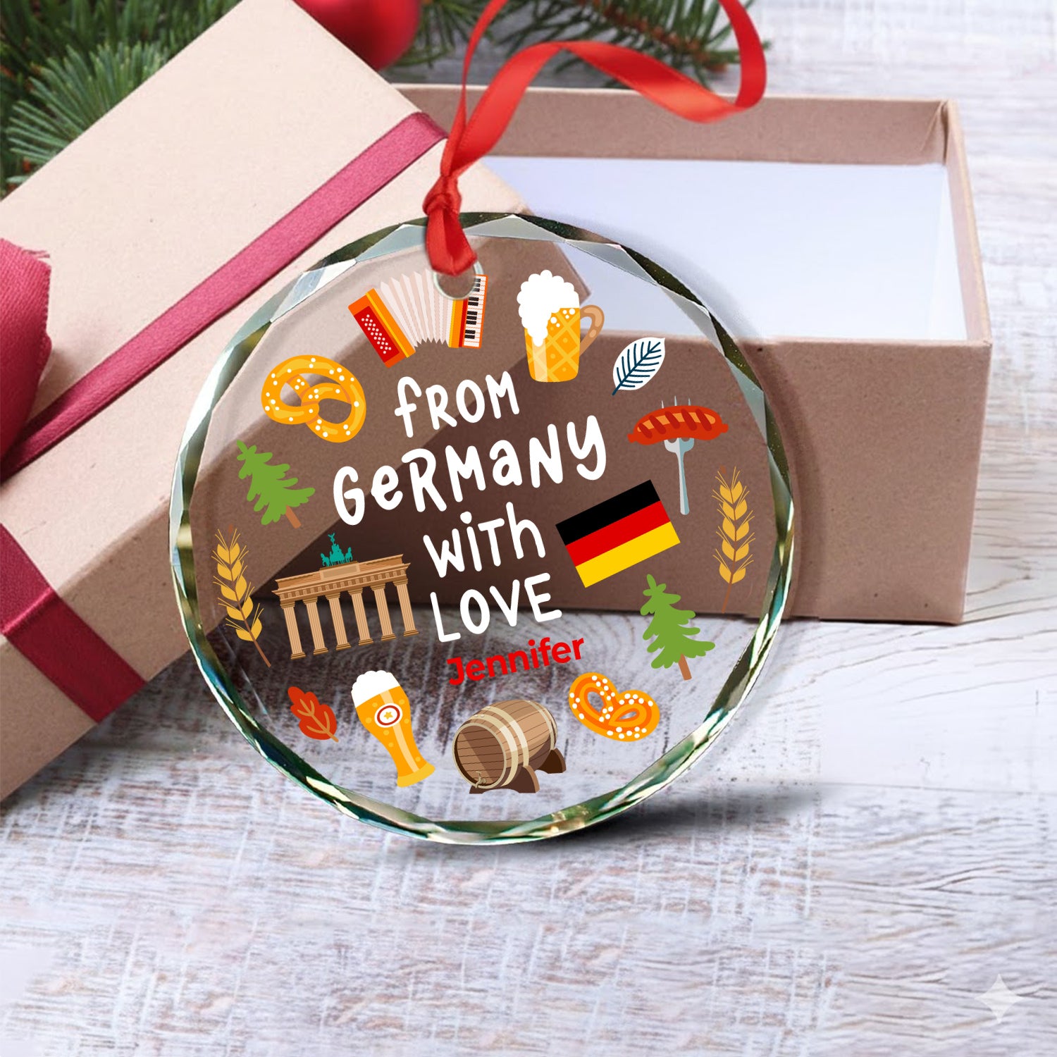 Custom From Germany With Love Glass Ornament