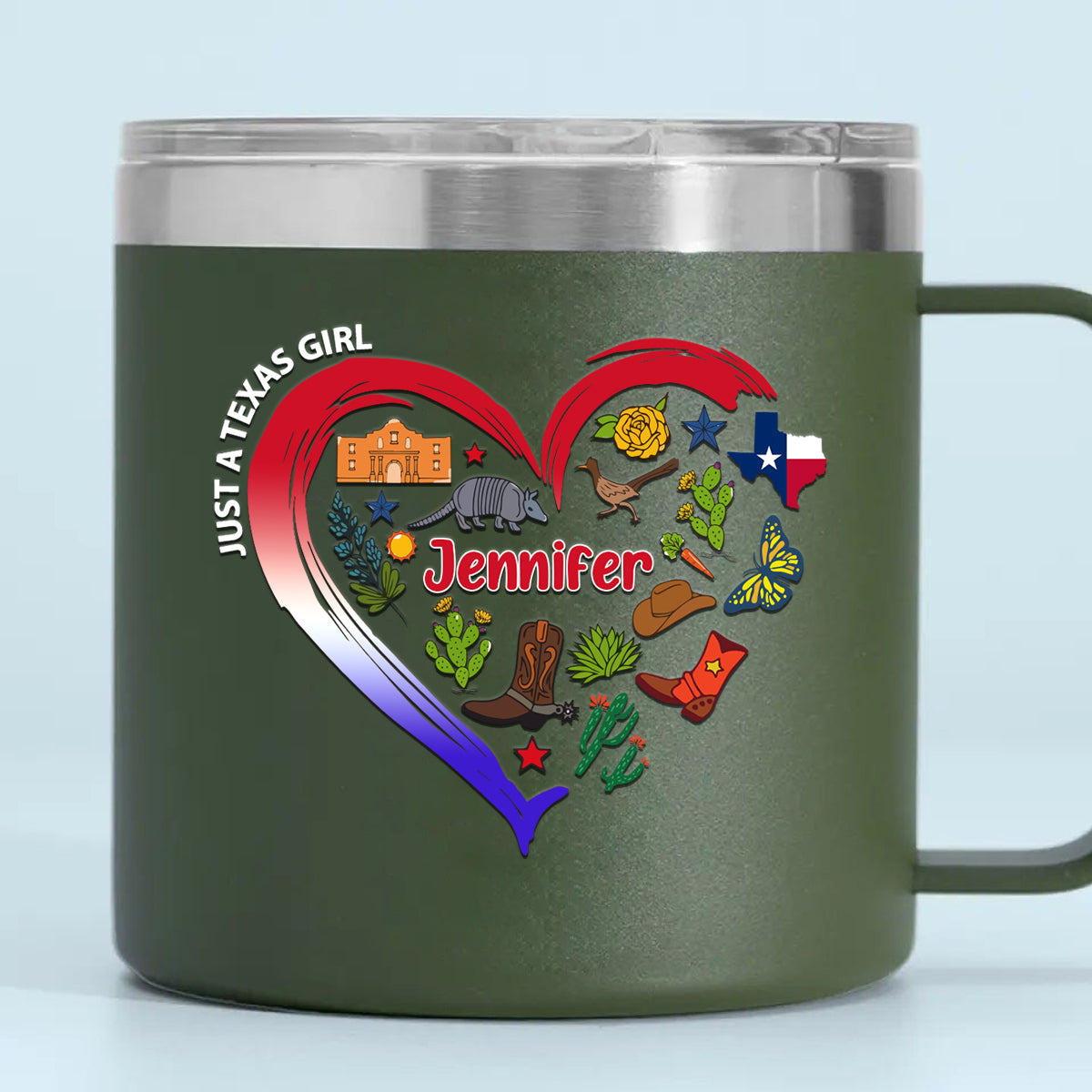 Just A Texas Girl Custom 14oz Stainless Steel Tumbler With Handle