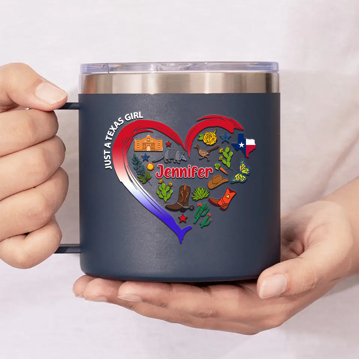 Just A Texas Girl Custom 14oz Stainless Steel Tumbler With Handle