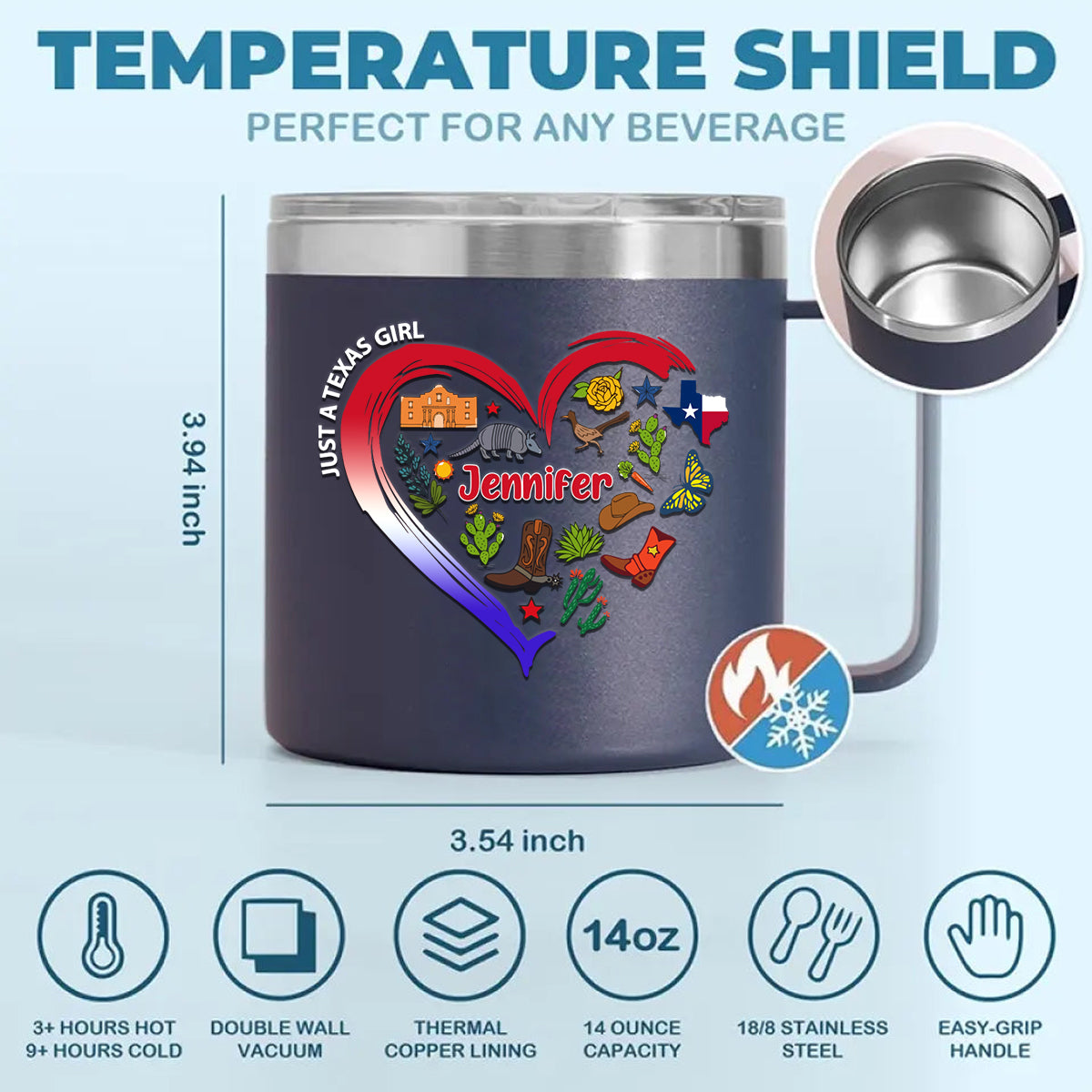 Just A Texas Girl Custom 14oz Stainless Steel Tumbler With Handle