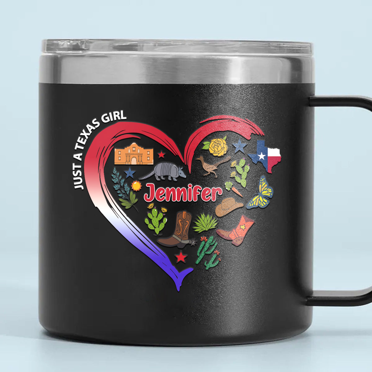 Just A Texas Girl Custom 14oz Stainless Steel Tumbler With Handle