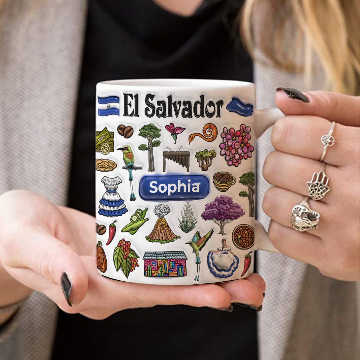 Custom El Salvador Mug With El Salvador Symbols, Name