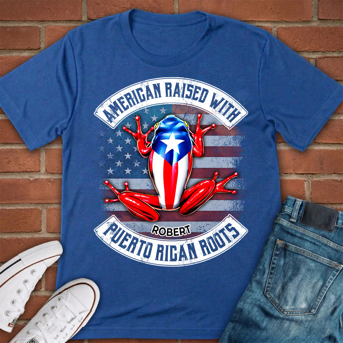 Custom American Raised With Puerto Rican Roots T-shirt With Name