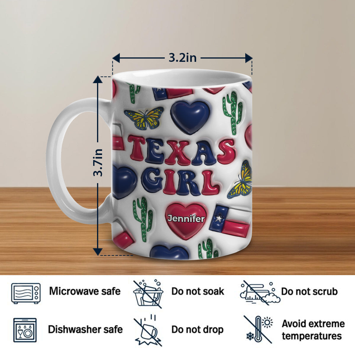 Texas Texan Girl Coffee Mug Cup With Custom Your Name