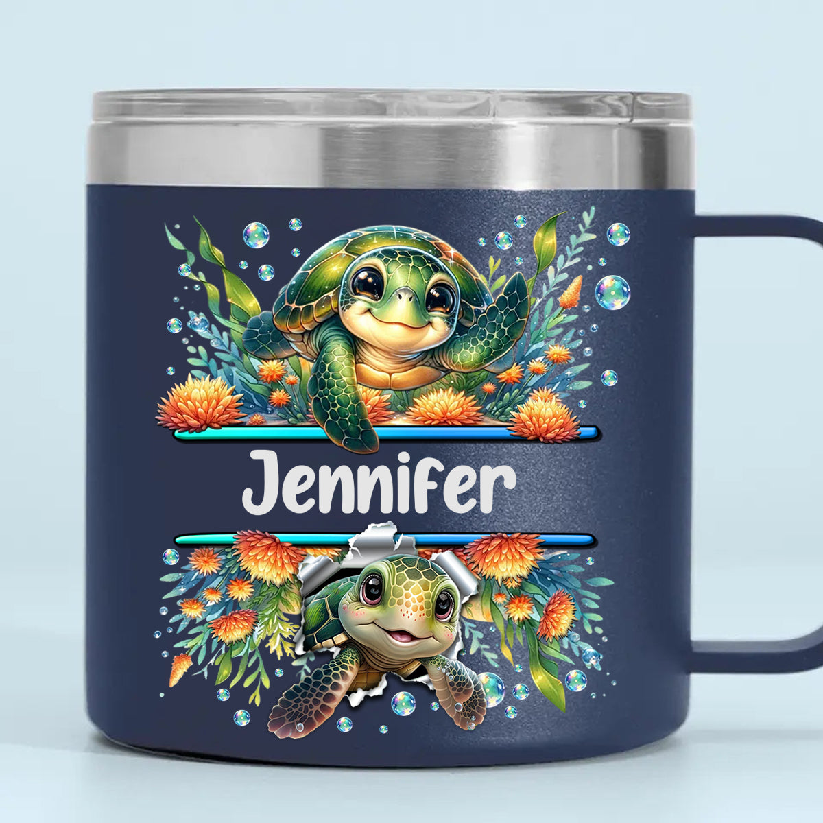 Funny Turtle Custom 14oz Stainless Steel Tumbler With Handle