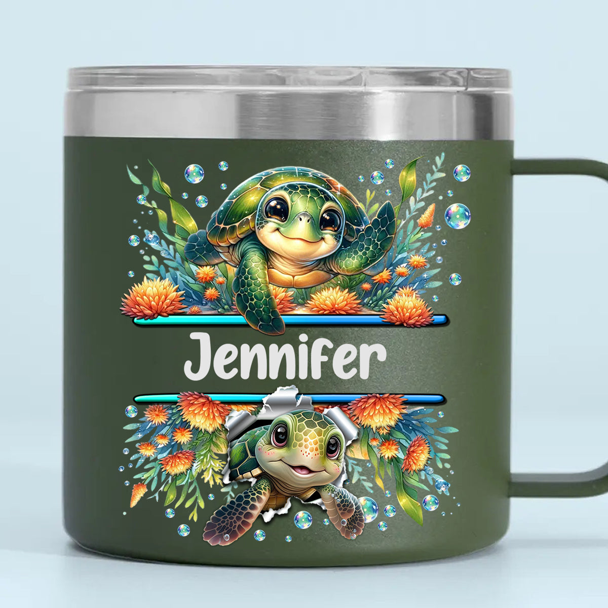 Funny Turtle Custom 14oz Stainless Steel Tumbler With Handle