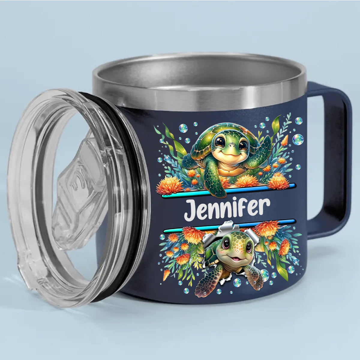 Funny Turtle Custom 14oz Stainless Steel Tumbler With Handle