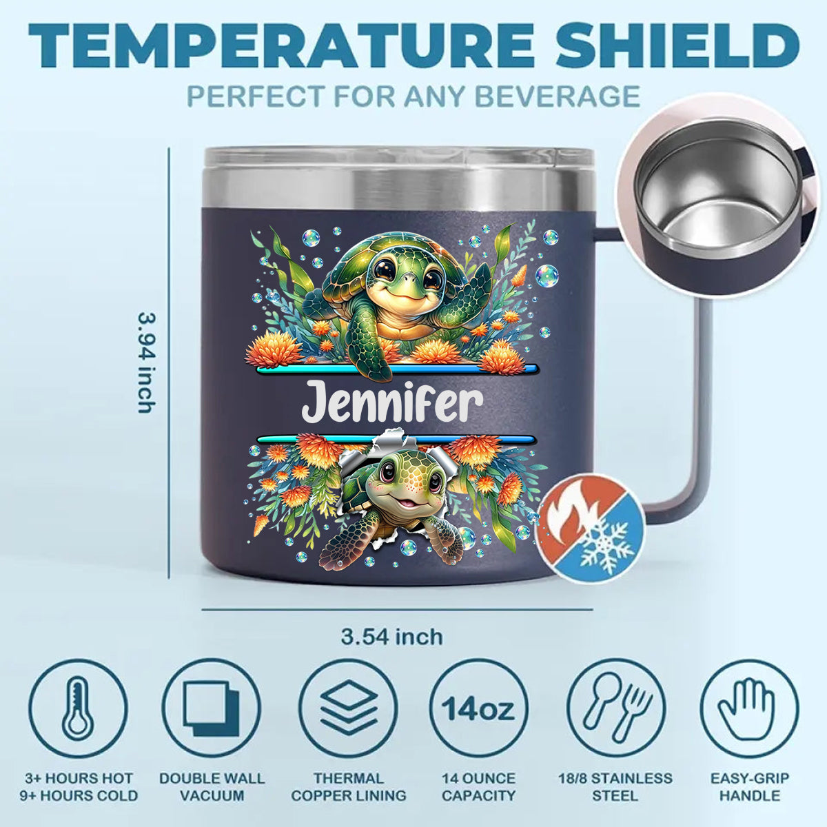 Funny Turtle Custom 14oz Stainless Steel Tumbler With Handle