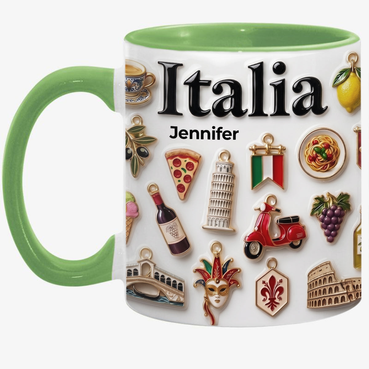 Custom Italy Symbols Accent Mug With 3D Effect Print