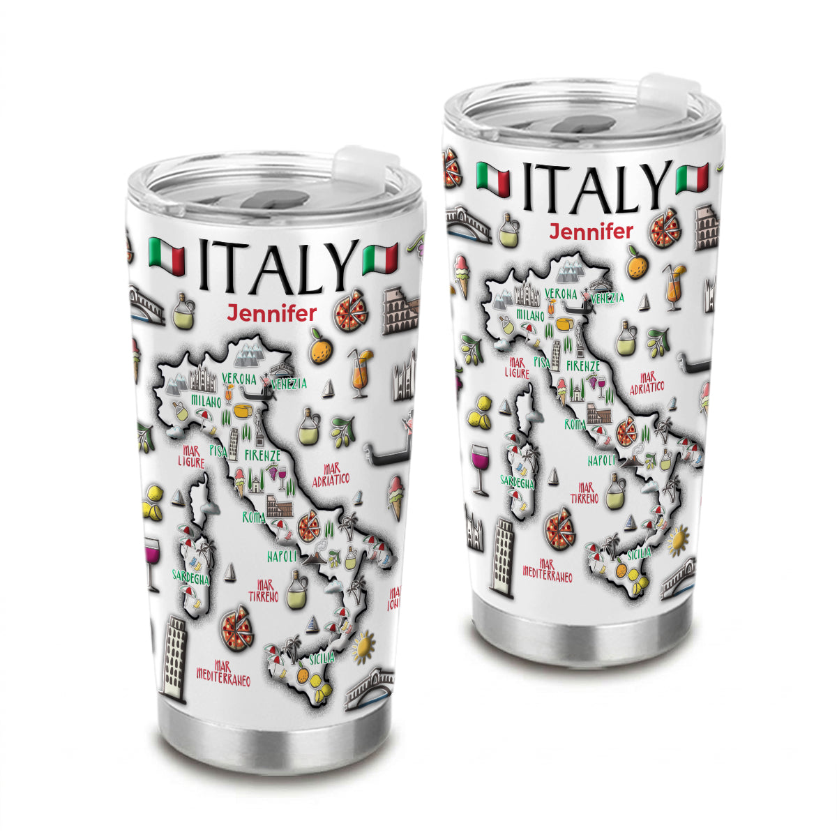 Custom Italy Map Tumbler With Your Name