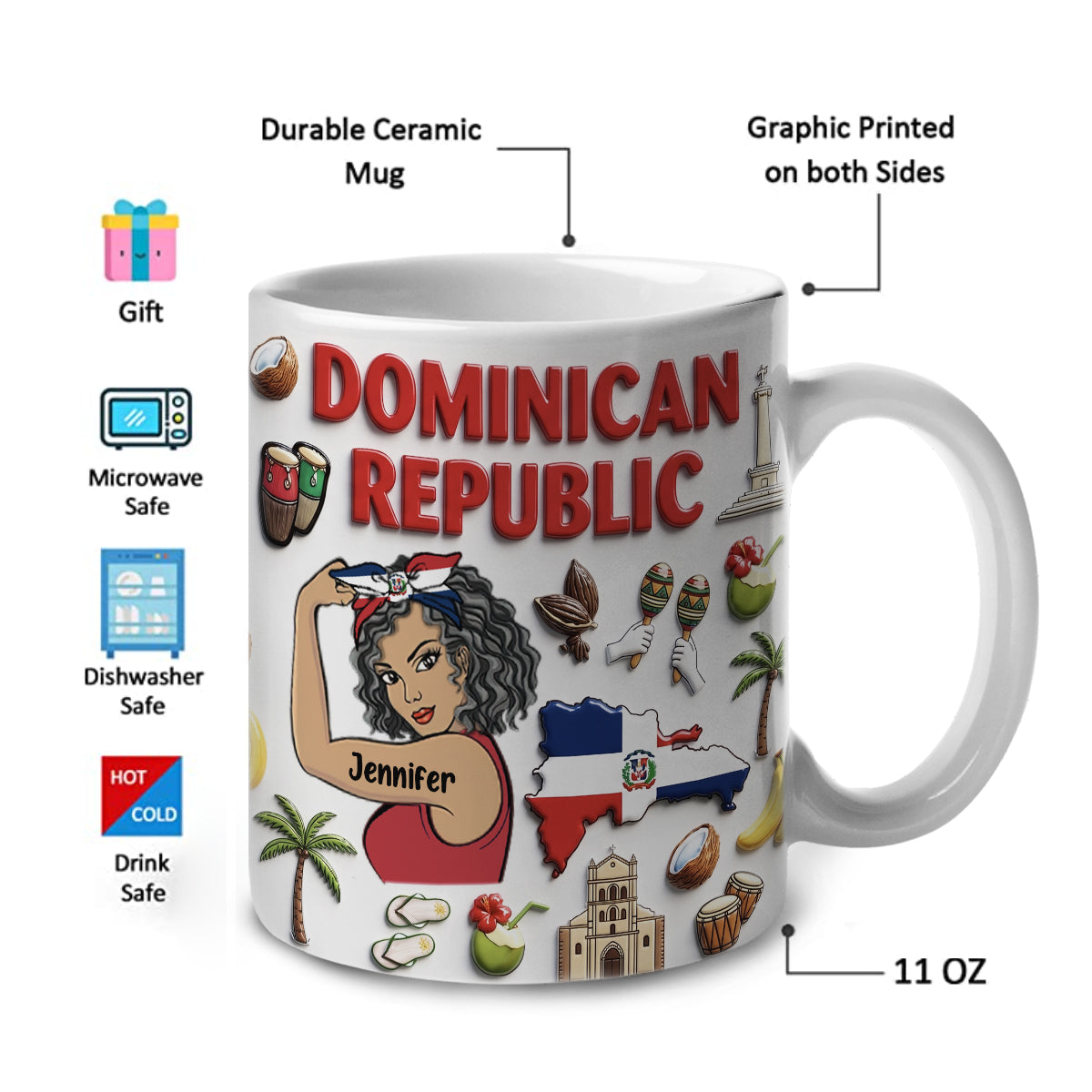 Custom Dominican Republic Mug With Clipart And Map
