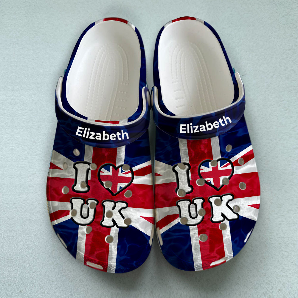 I Love UK Flag Personalized Clogs Shoes