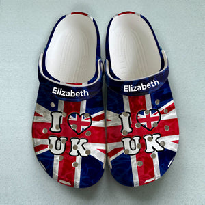 I Love UK Flag Personalized Clogs Shoes