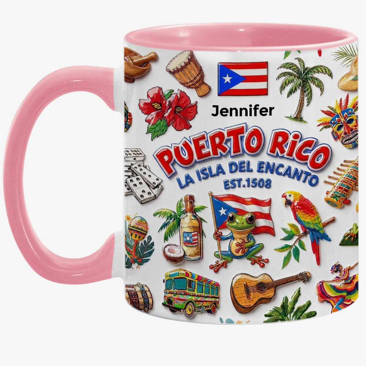Custom Puerto Rico Boricua Symbols Accent Mug With Your Name