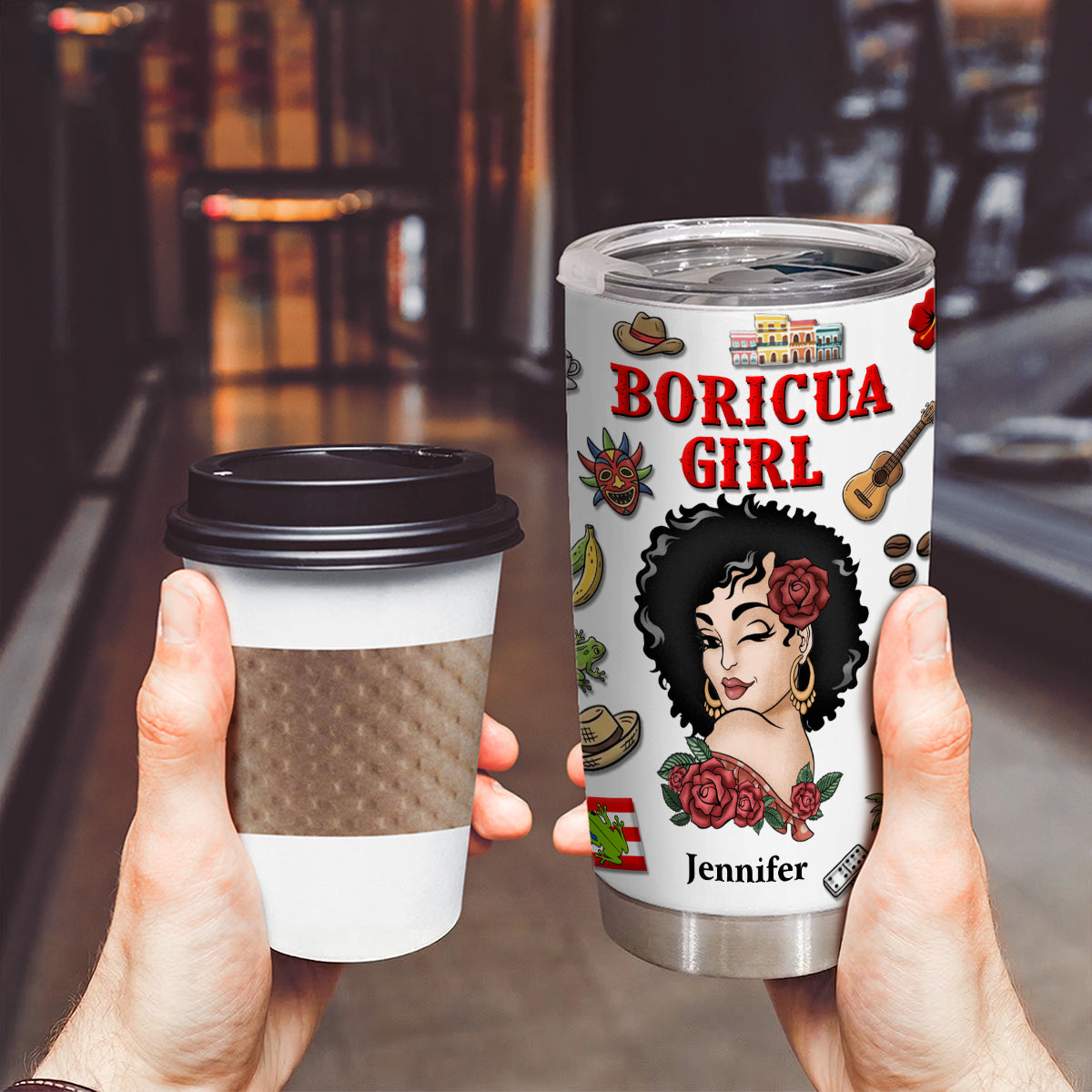 Custom Boricua Girl Tumbler 20oz With Clipart Girl