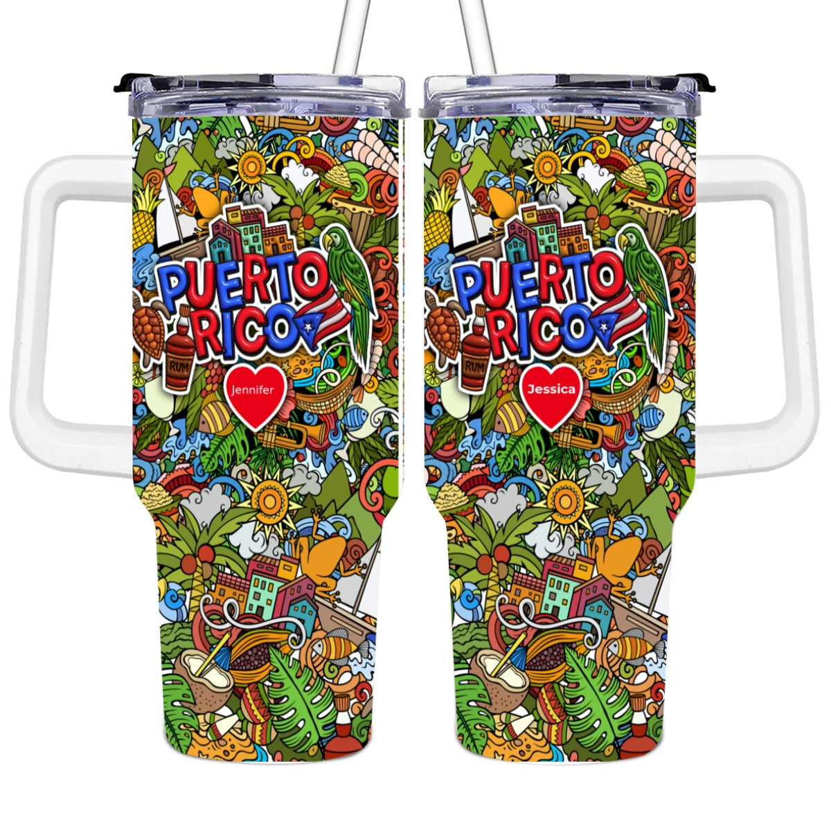 Custom Puerto Rico Tumbler 40oz With Mixed Symbols