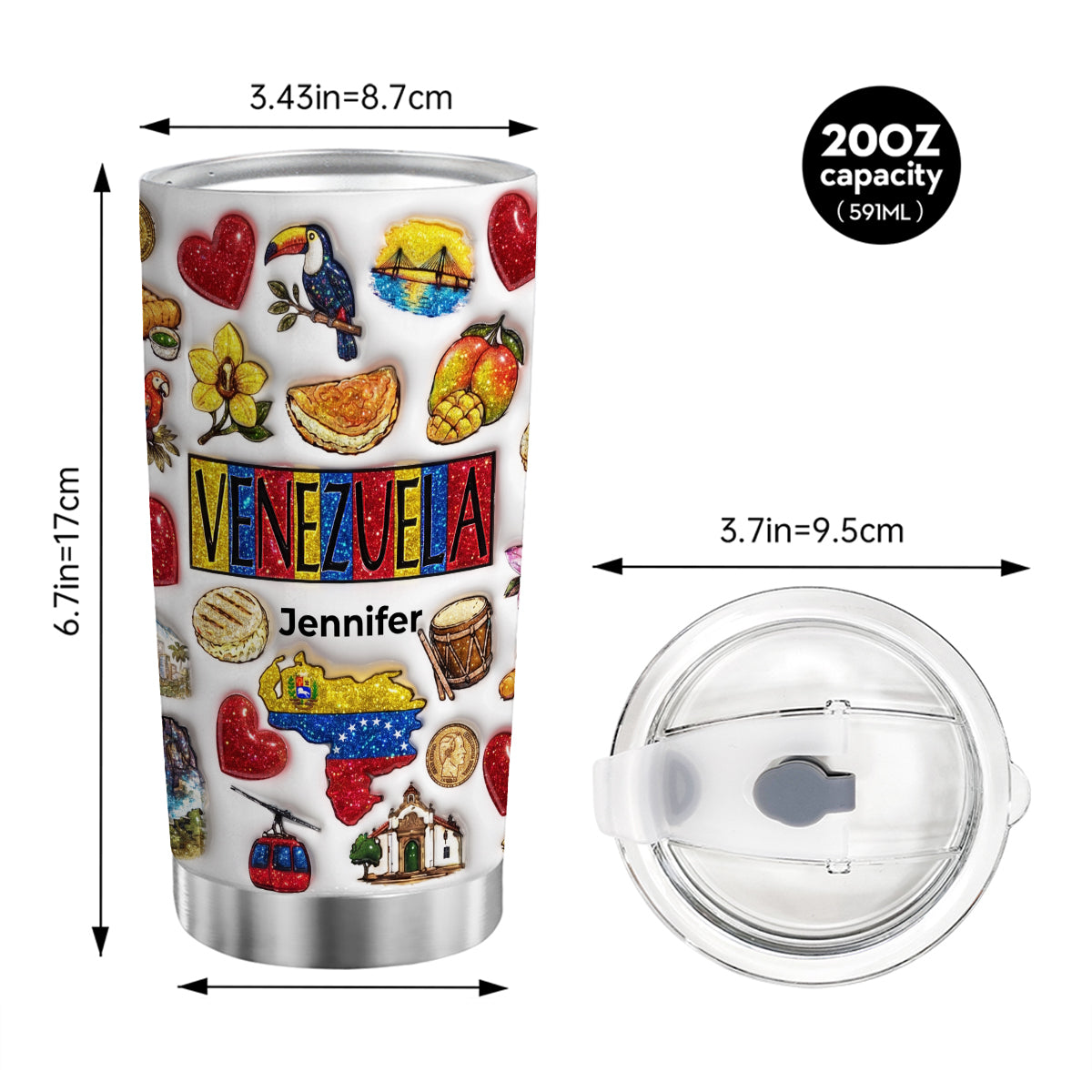 Custom Venezuela Tumbler With Your Name With Glitter Effect Print