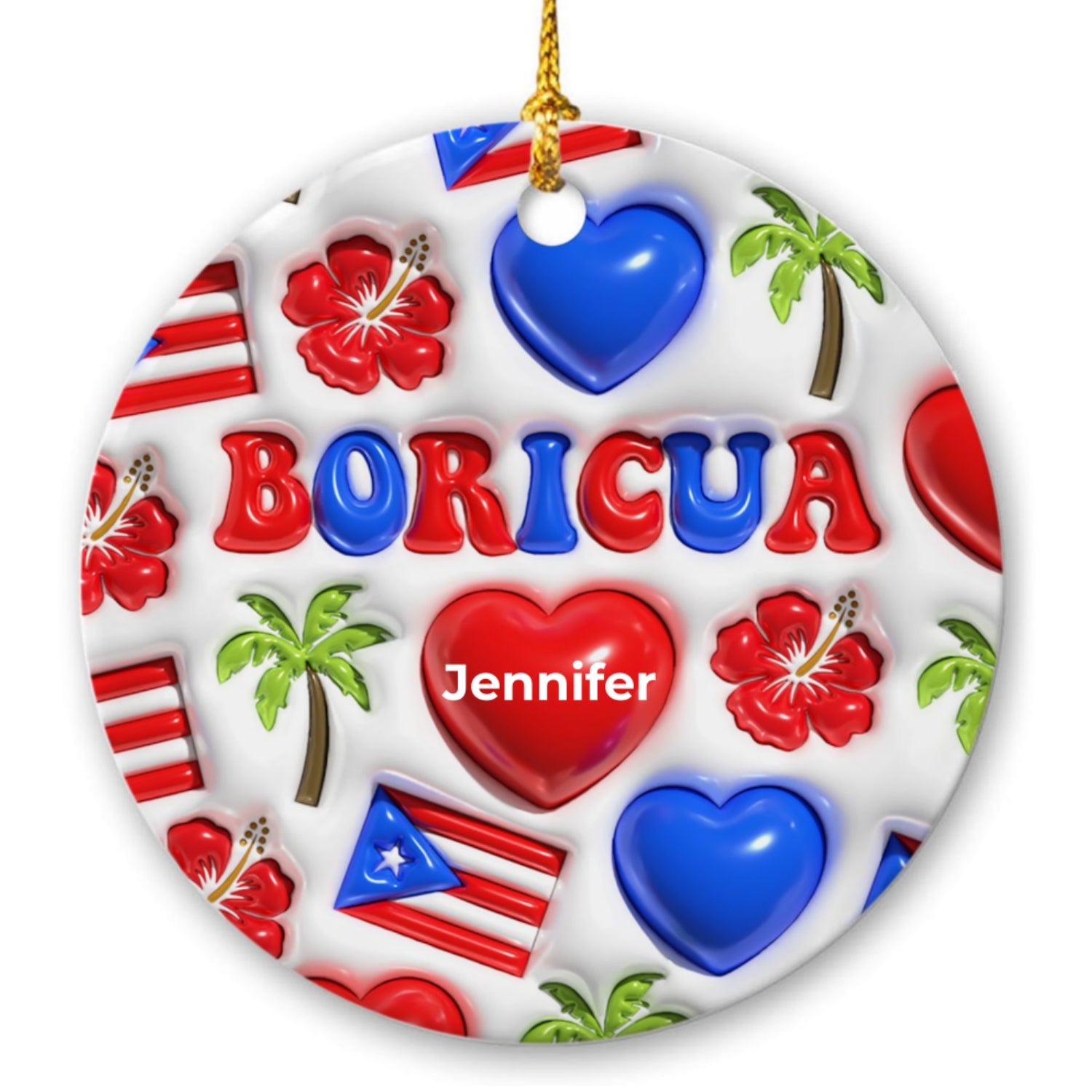 Custom Puerto Rico Boricua Ornament With Heart Symbols