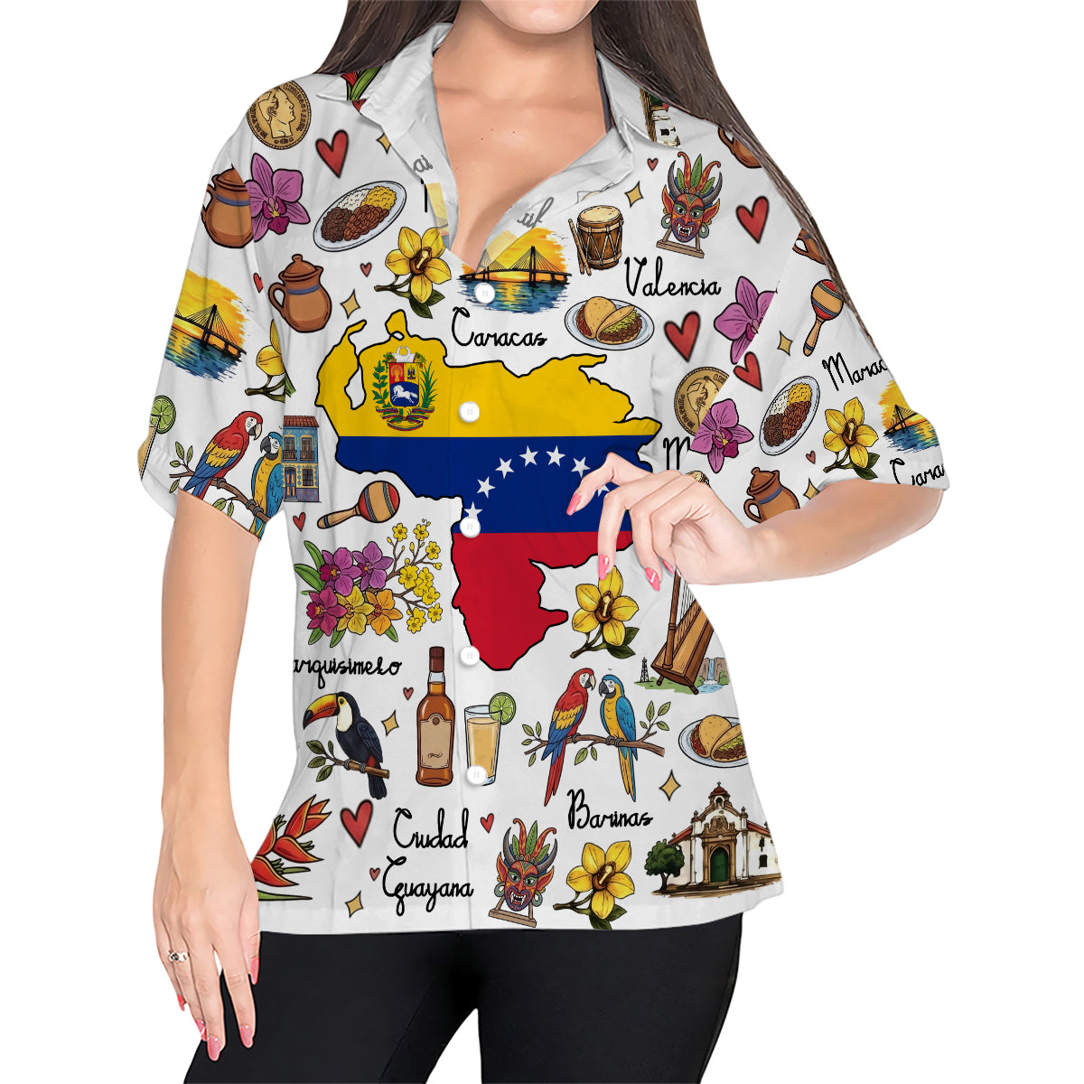 Venezuela Hawaiian Shirt with Cultural Doodle Icons