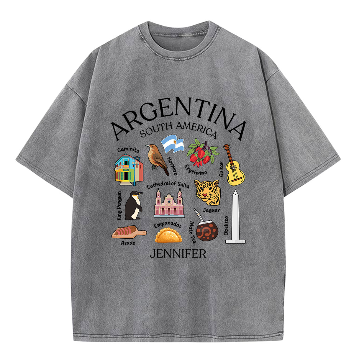 Custom Argentina South America Washed T-shirt With Your Name