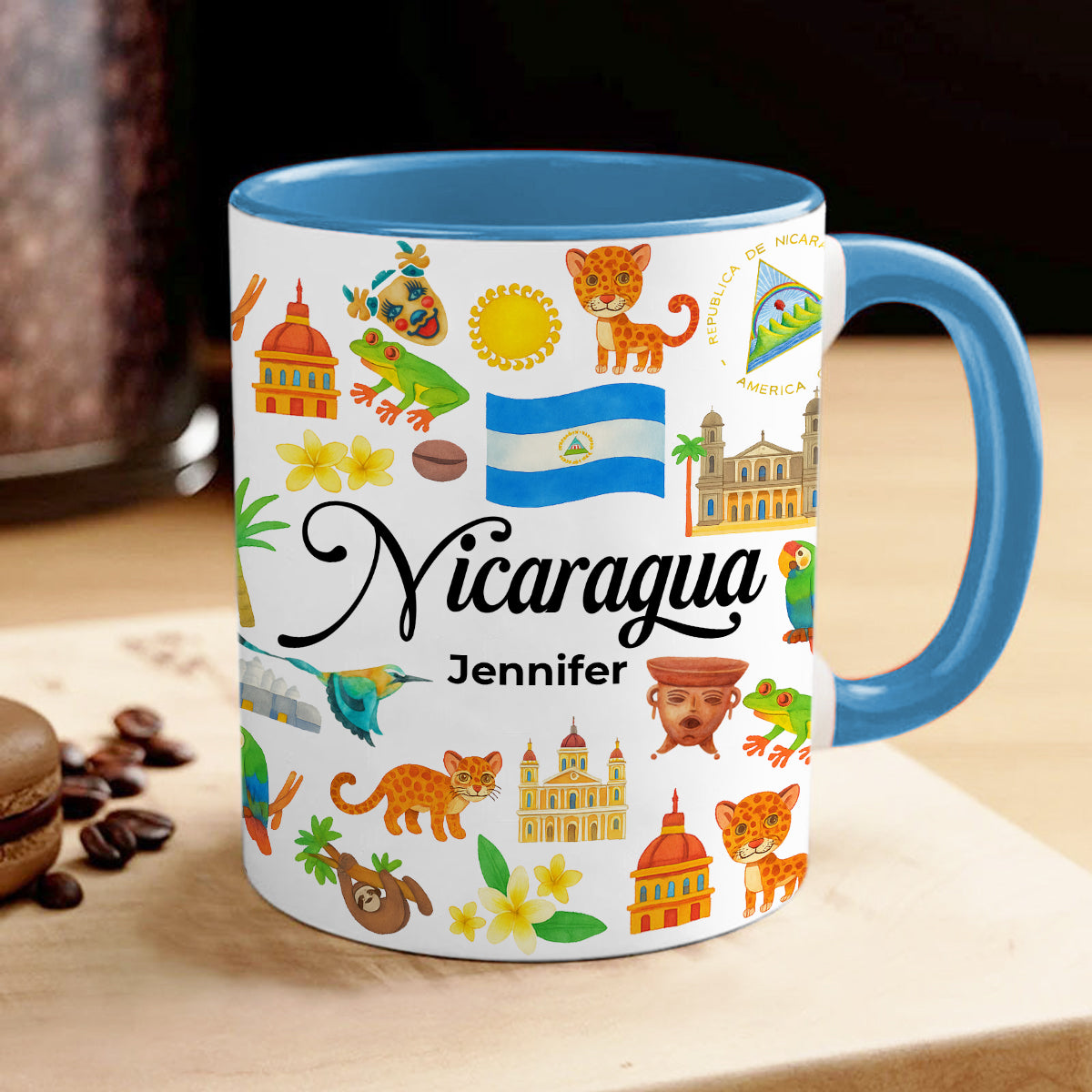 Custom Nicaragua Accent Mug With Water Symbols, Name