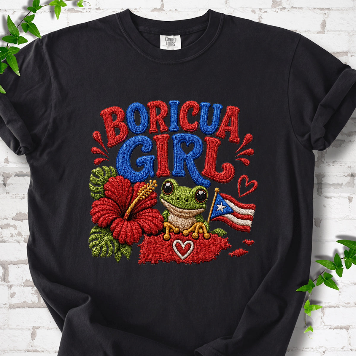 Vintage Boricua Girl Faux Embroidered T-shirt