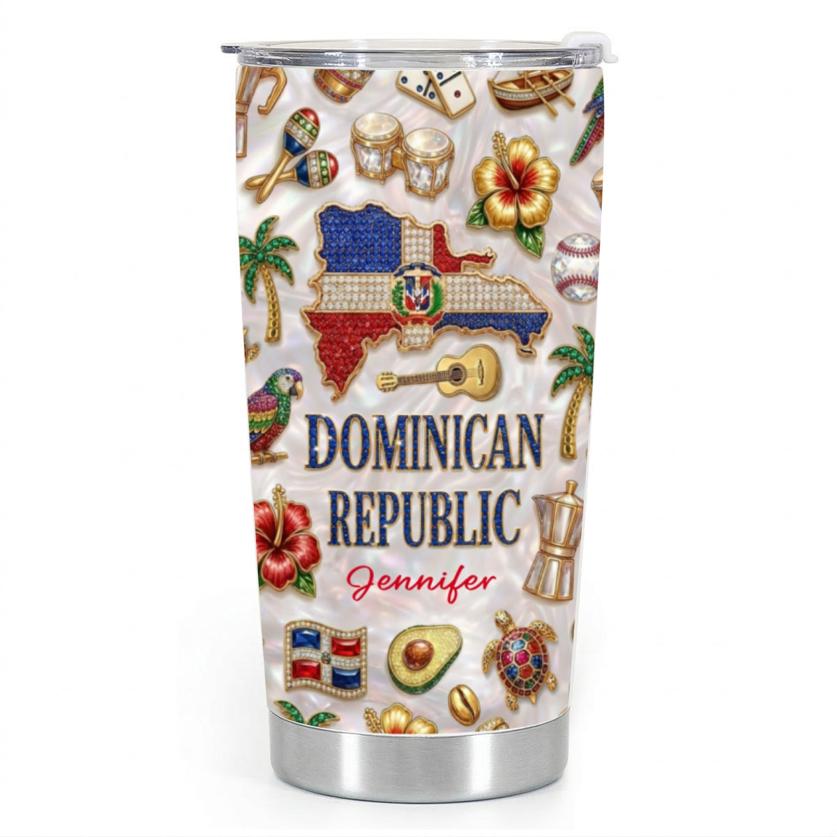 Custom Dominican Republic Tumbler With Dominican Republic Glitter Effect