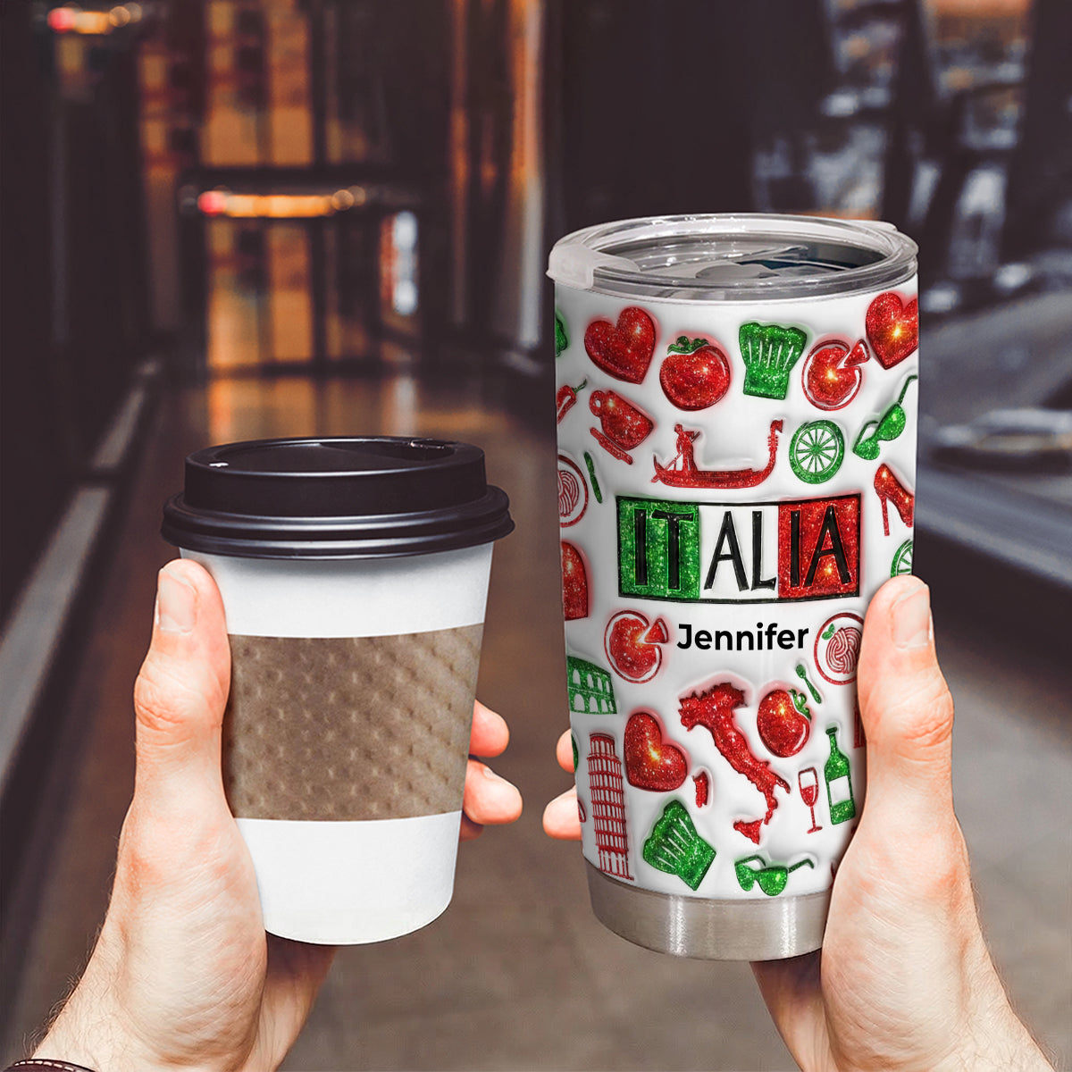 Custom Italia Tumbler With Your Name With Glitter Effect
