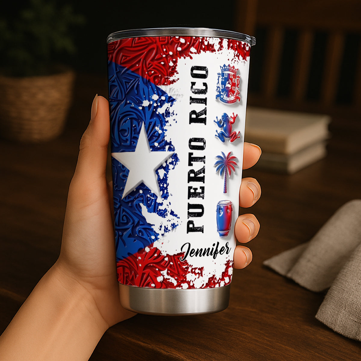 Custom Puerto Rico With 3D Colorful Symbols Print Tumbler