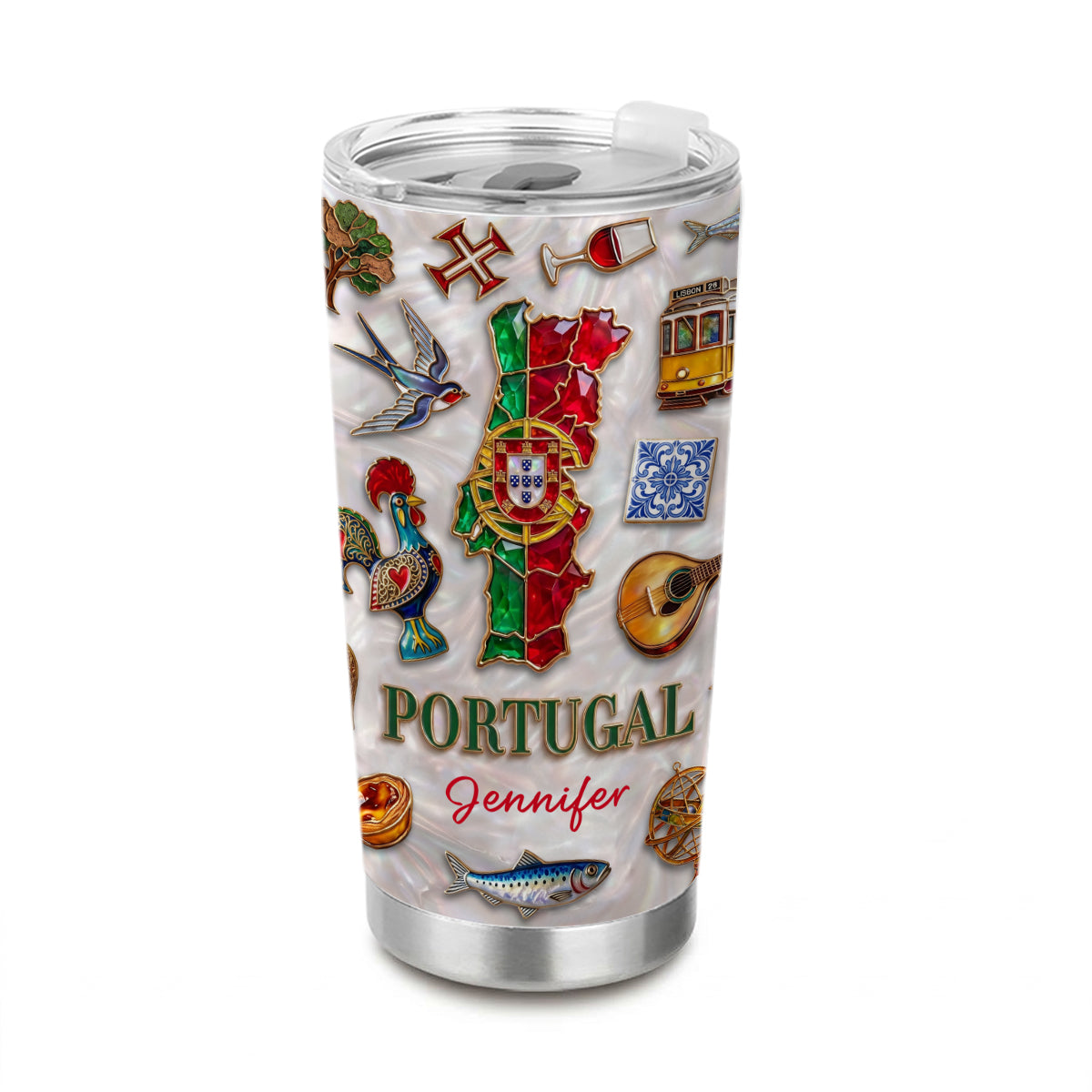 Custom Portugal Tumbler With Portugal Glitter Effect