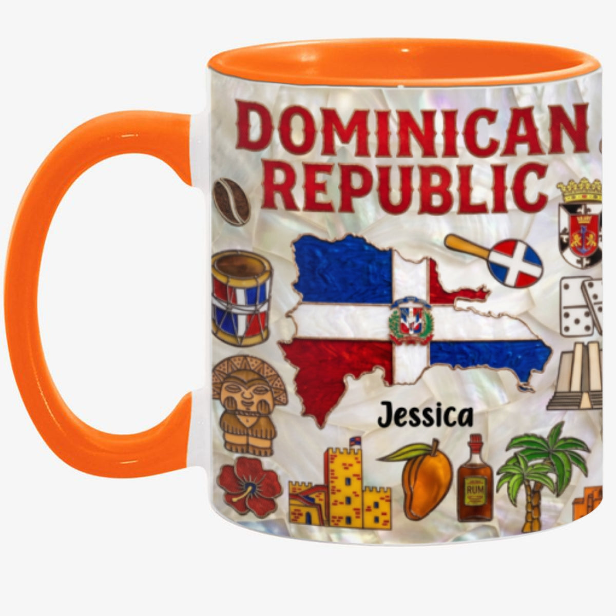 Personalized Dominican Republic Map 2D Printed Coffee Mug Cup, Custom Name Dominican Republic Gifts Souvenirs