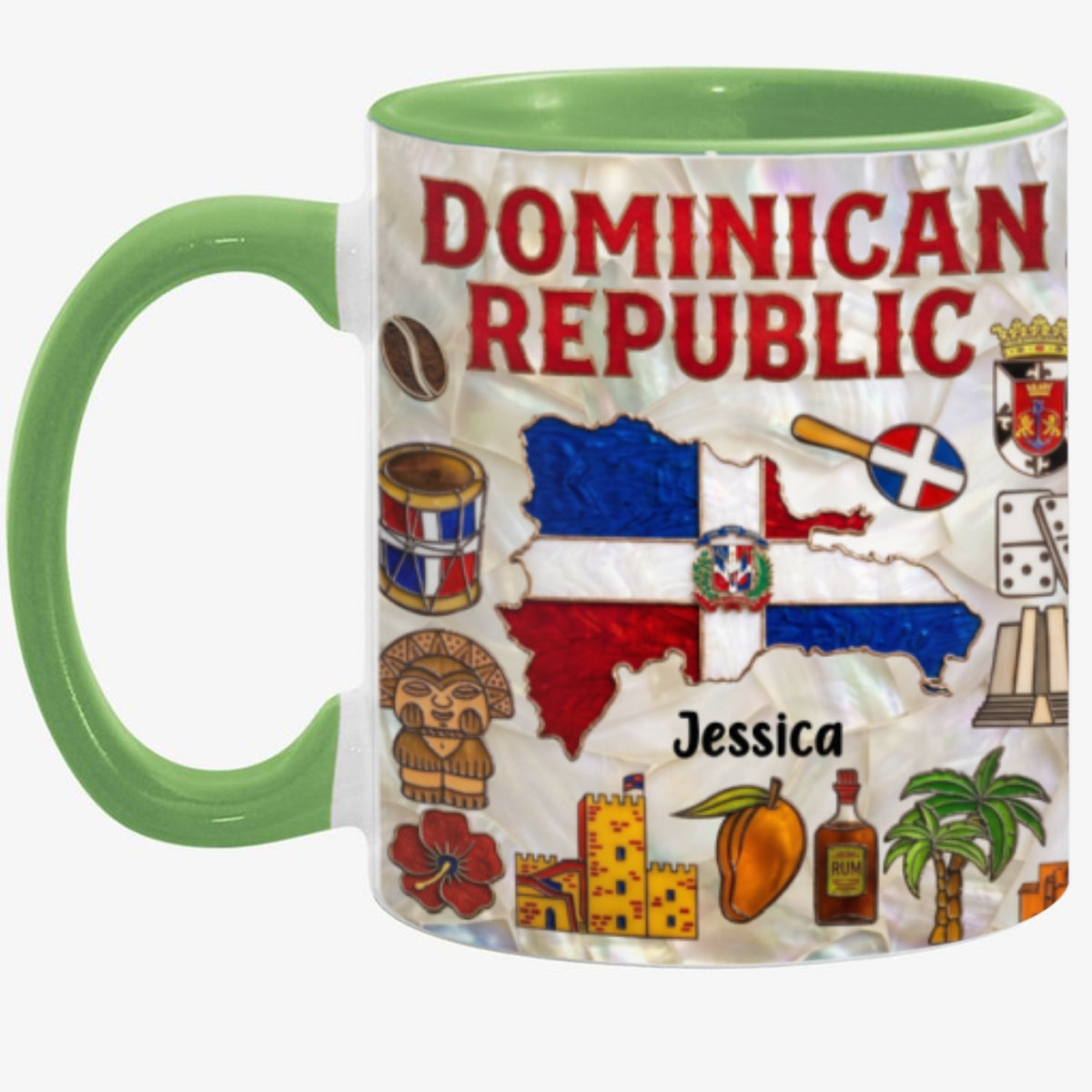 Personalized Dominican Republic Map 2D Printed Coffee Mug Cup, Custom Name Dominican Republic Gifts Souvenirs