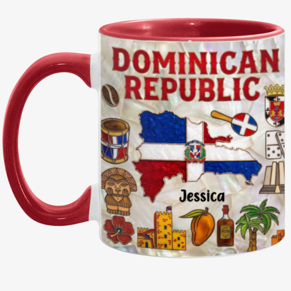 Personalized Dominican Republic Map 2D Printed Coffee Mug Cup, Custom Name Dominican Republic Gifts Souvenirs