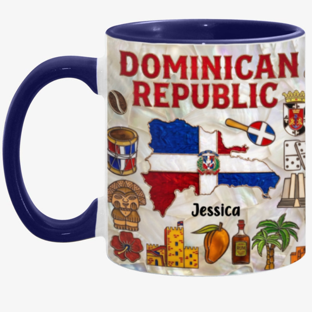 Personalized Dominican Republic Map 2D Printed Coffee Mug Cup, Custom Name Dominican Republic Gifts Souvenirs