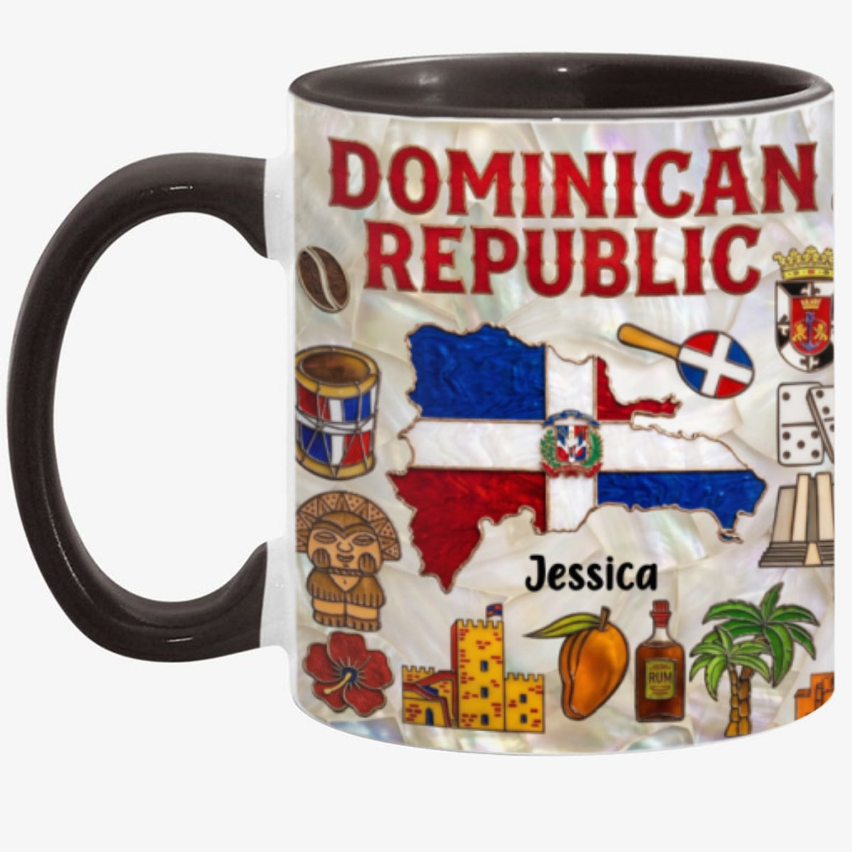 Personalized Dominican Republic Map 2D Printed Coffee Mug Cup, Custom Name Dominican Republic Gifts Souvenirs