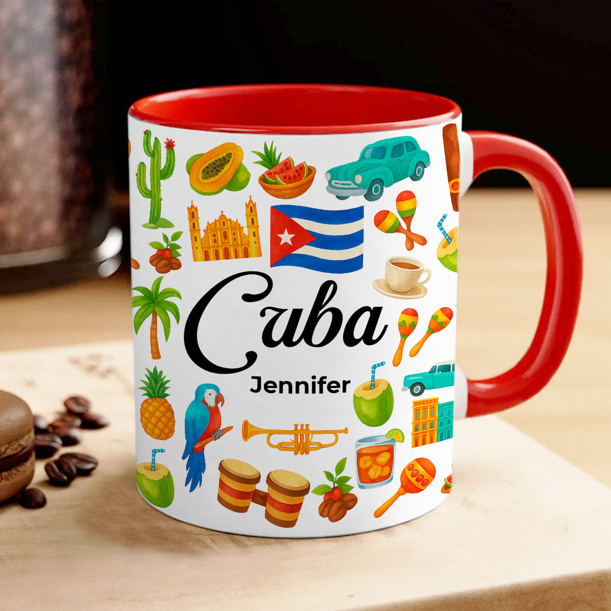 Custom Cuba Accent Mug With Water Symbols, Name