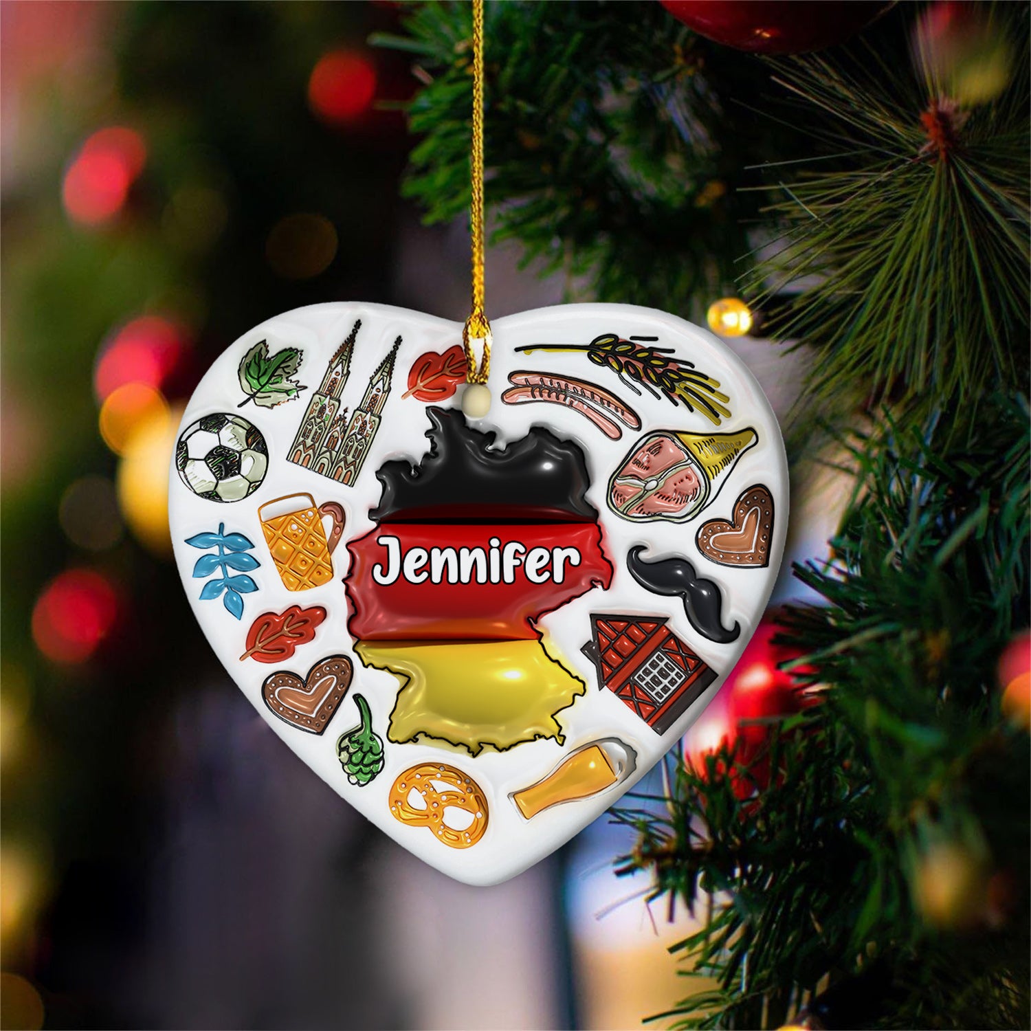 Custom Germany Heart Ornament With Many Symbols