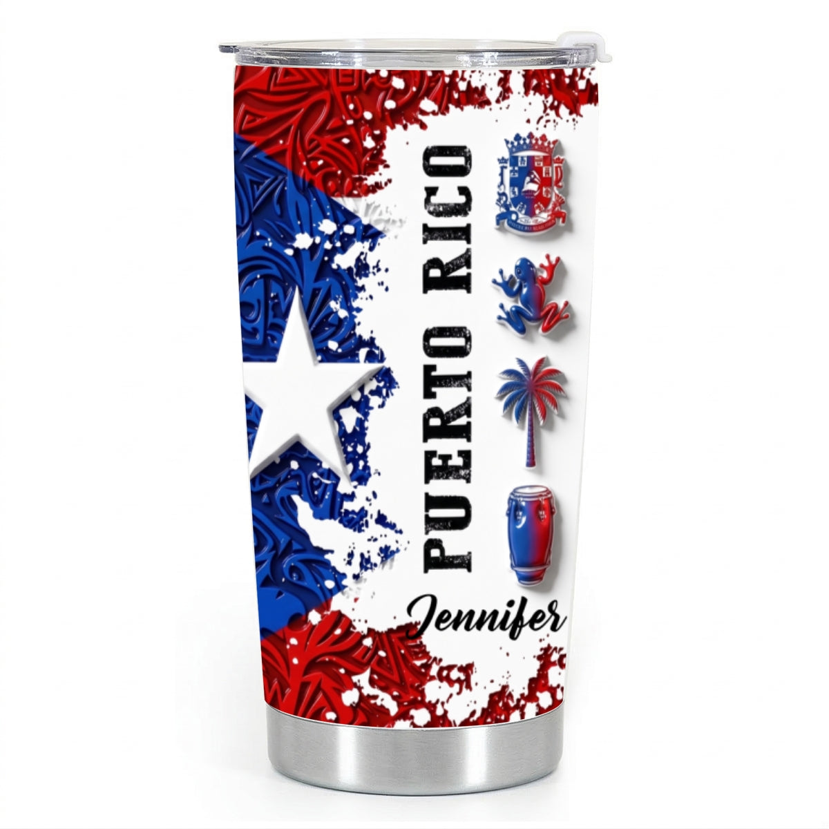 Custom Puerto Rico With 3D Colorful Symbols Print Tumbler