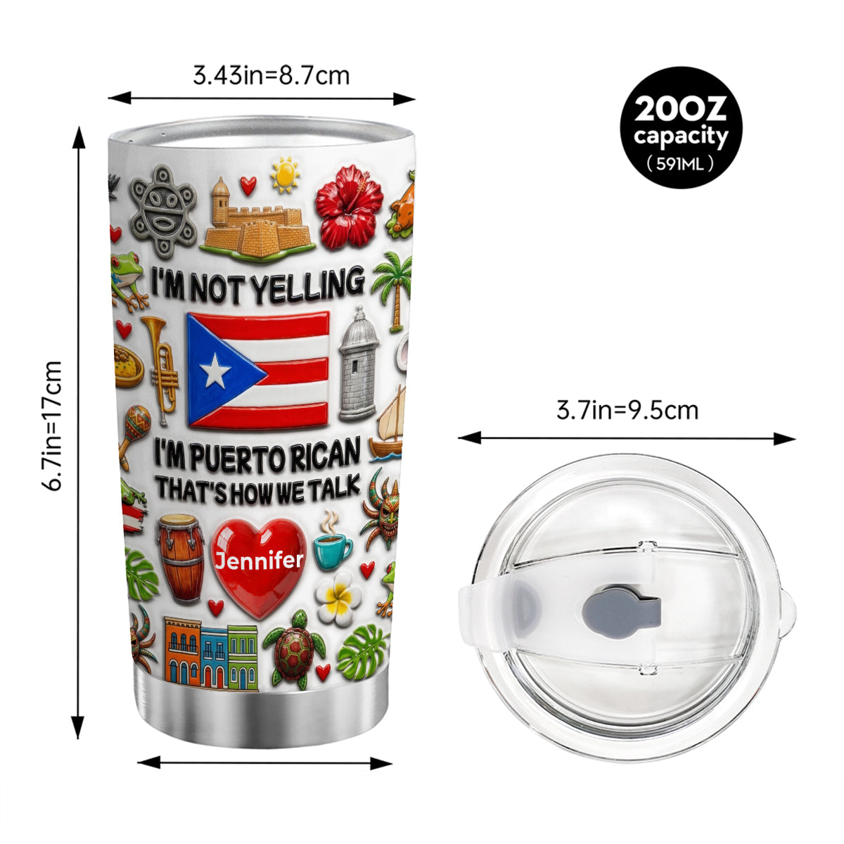 I'm Not Yelling Puerto Rican Tumbler 20oz With Lid