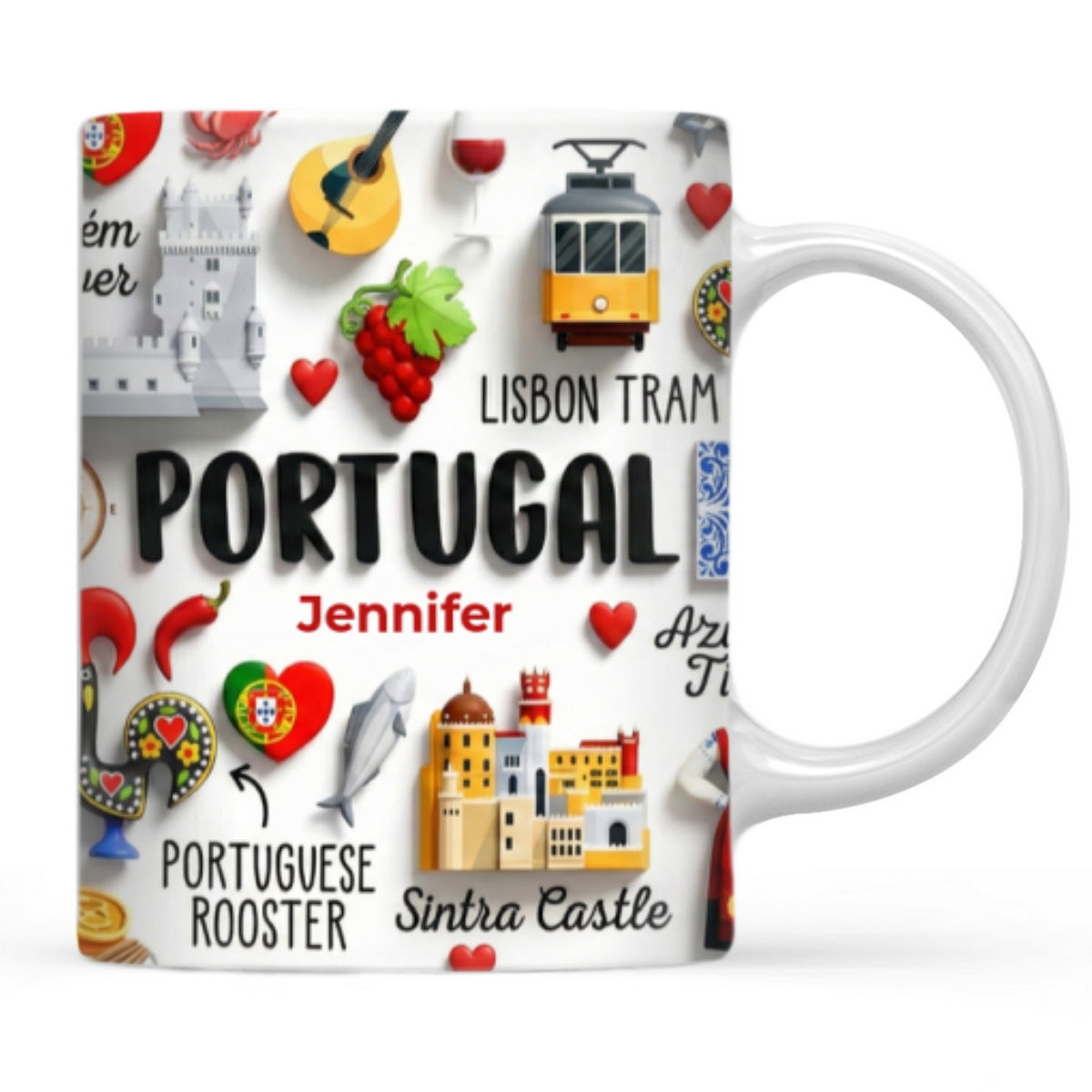 Portugal Coffee Mug Cup With Custom Your Name Emboss Effect