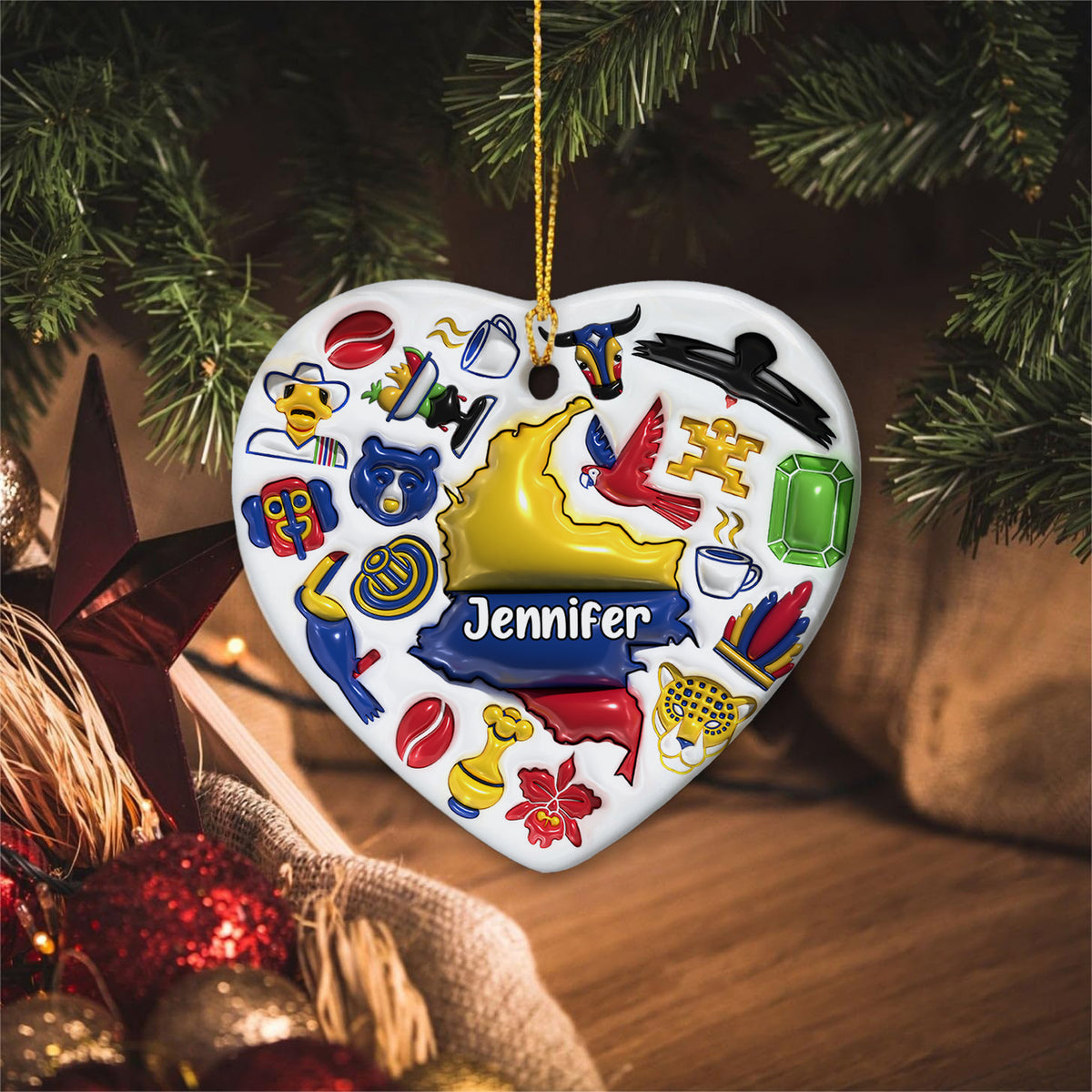 Custom Colombia Heart Ornament With Many Symbols