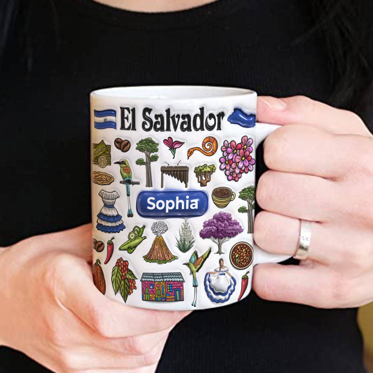 Custom El Salvador Mug With El Salvador Symbols, Name
