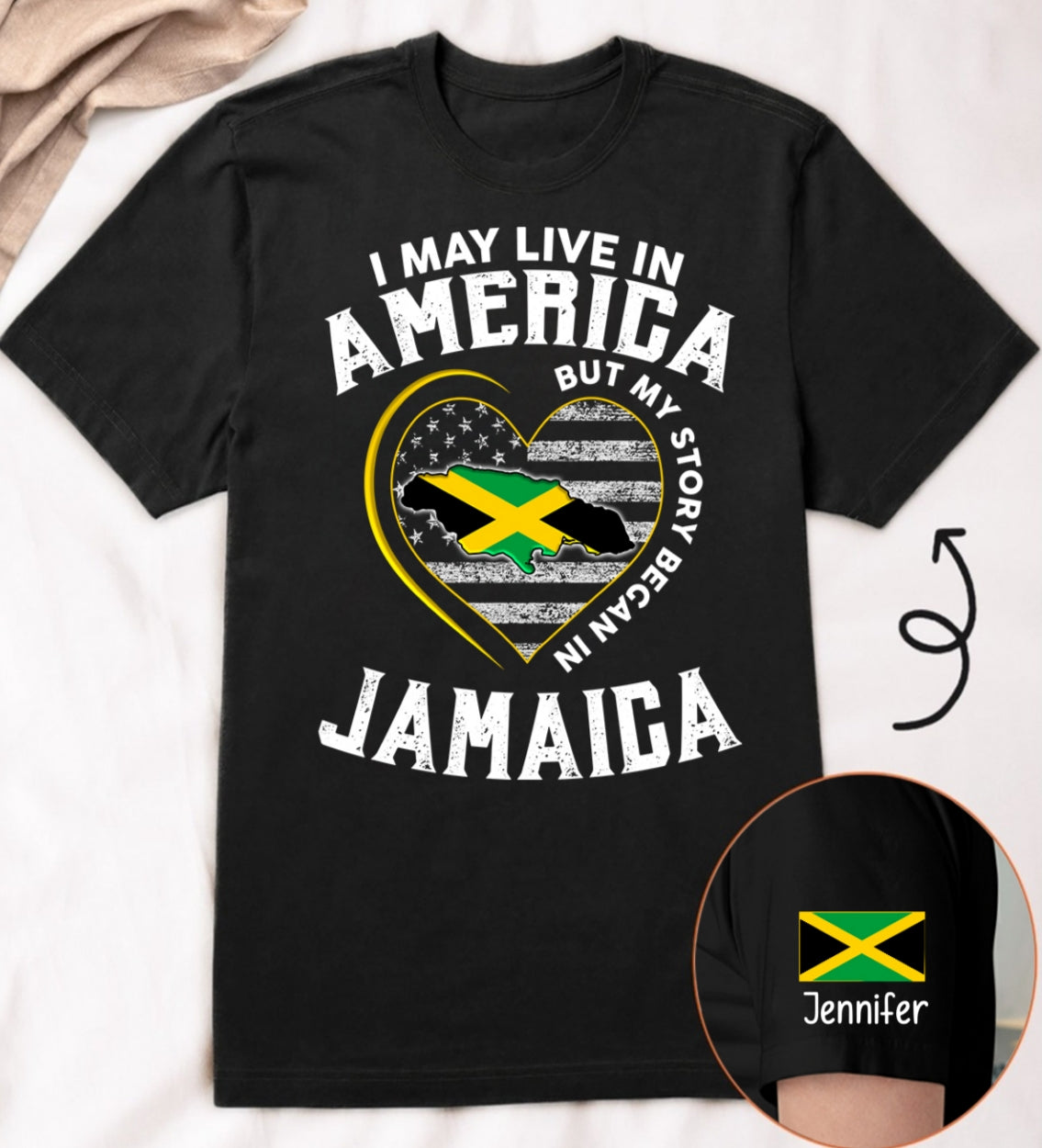 Custom My Story Began In Jamaica T-shirt With Name On The Sleeve