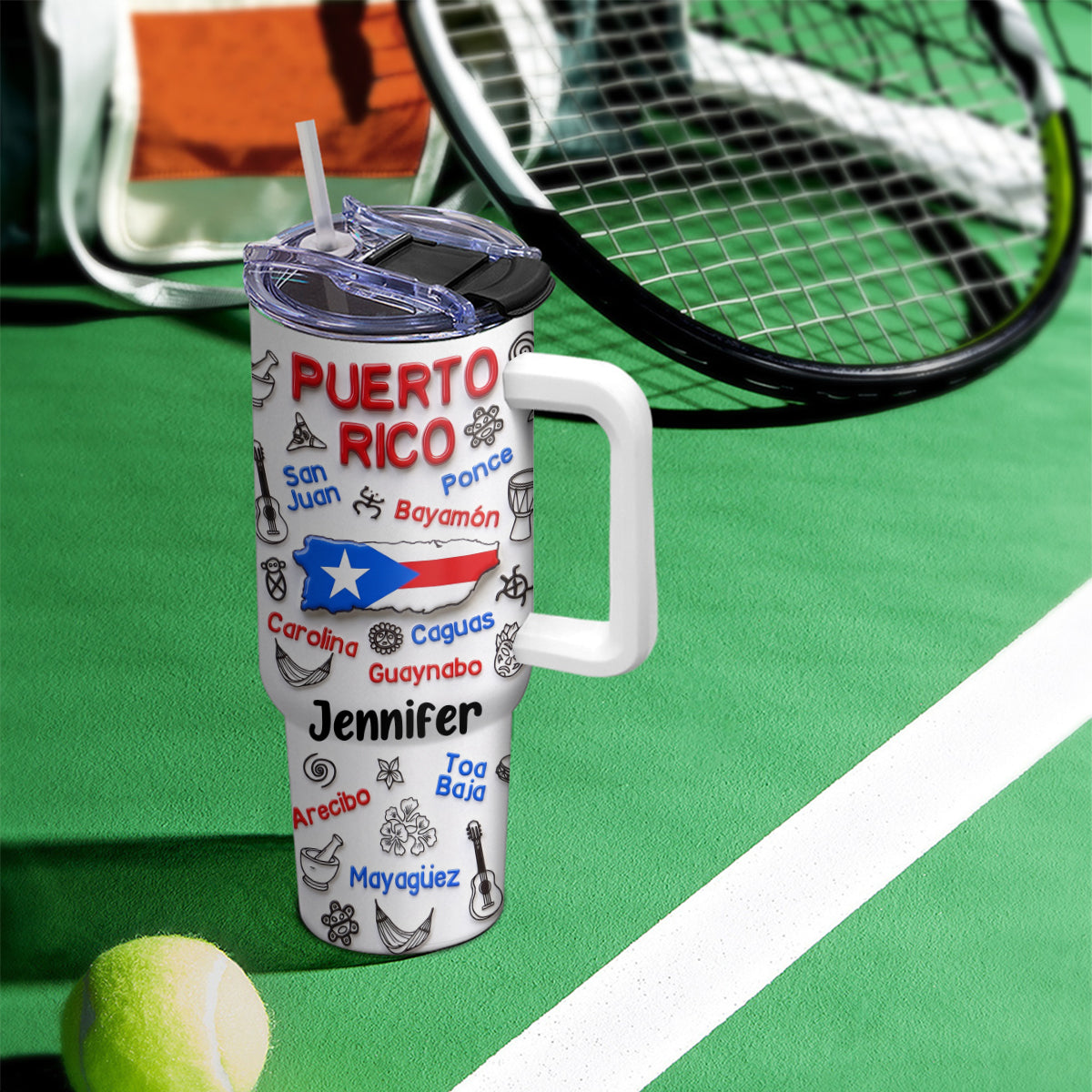 Custom Puerto Rico 40oz Tumbler Symbols With Puerto Rico Cities Around