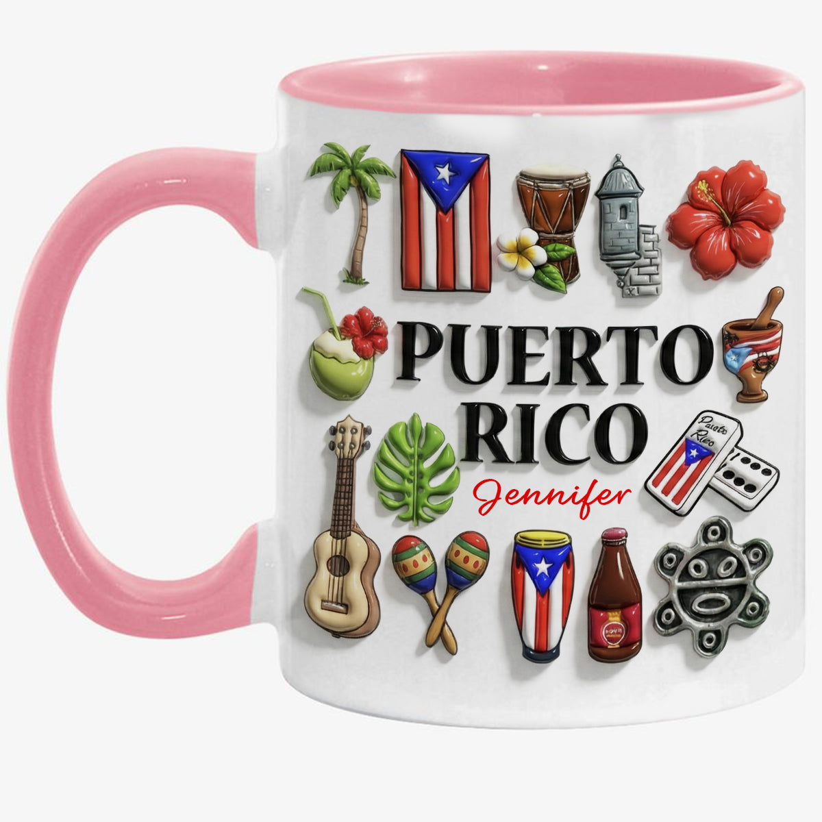 Custom Puerto Rico Accent Mug With Many Puerto Rico Symbols