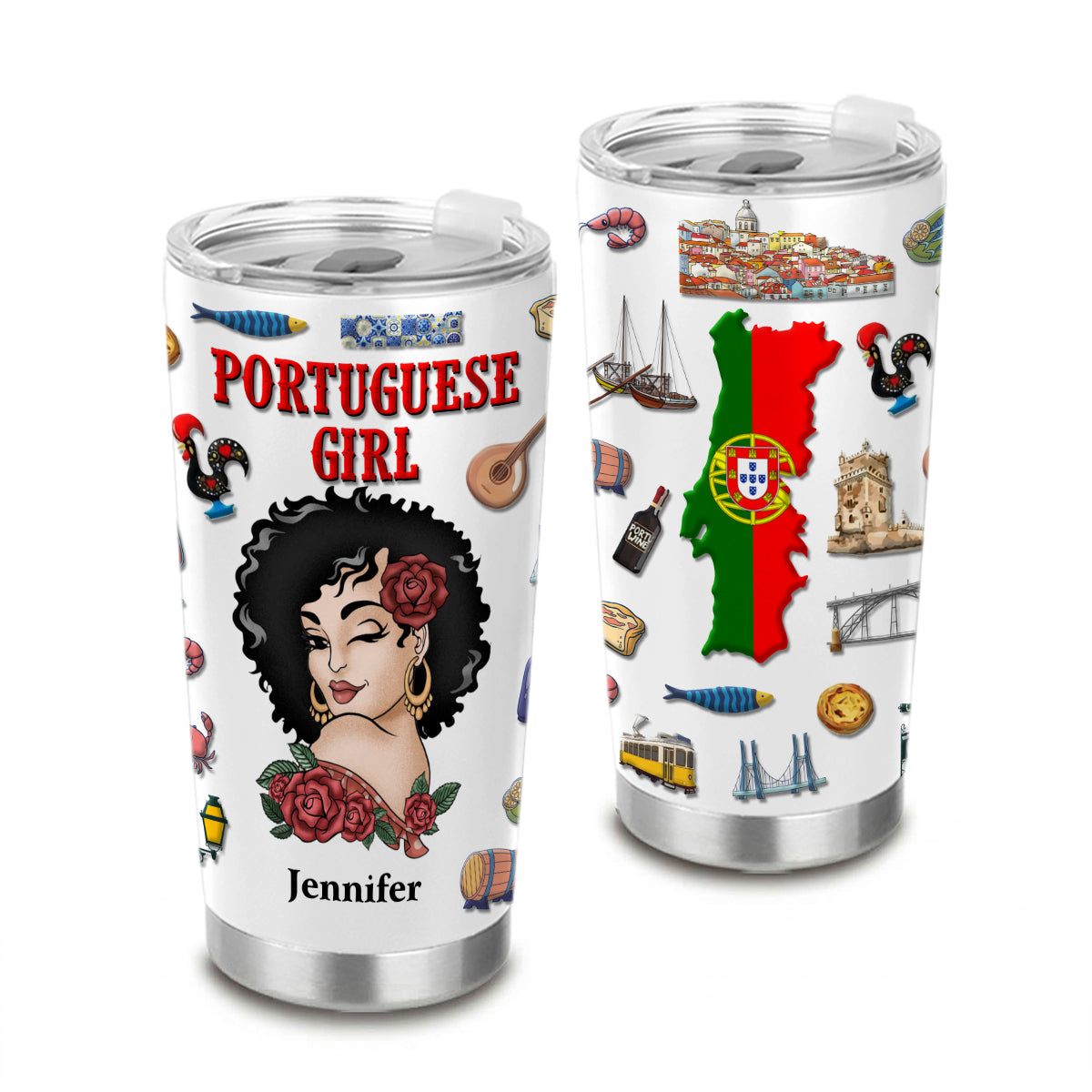Custom Portuguese Girl Tumbler 20oz With Clipart Girl