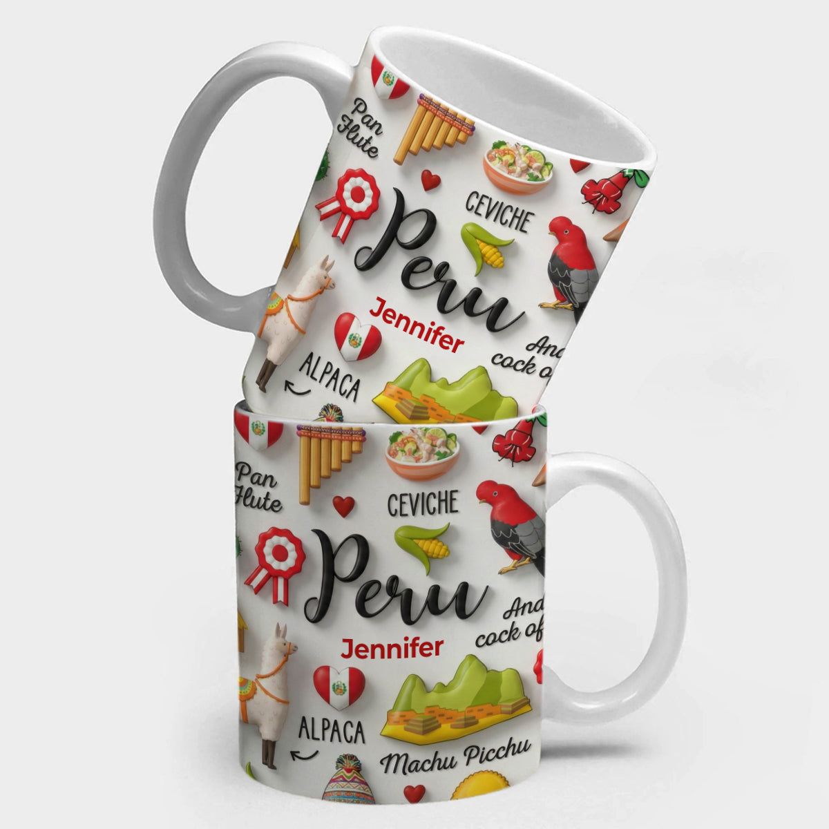Peru Coffee Mug Cup With Custom Your Name Emboss Effect